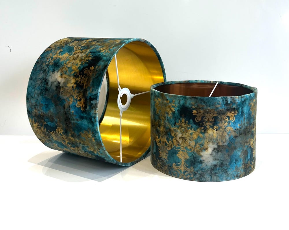 Handmade by order luxury antique rust teal and gold grunge pattern drum velvet lamp shade