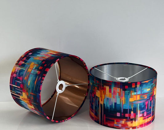 Handmade Velvet Drum Lamp Shade: Multicolored Abstract Pendant Ceiling Light
