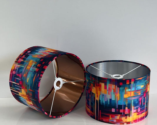 Handmade Velvet Drum Lamp Shade: Multicolored Abstract Pendant Ceiling Light