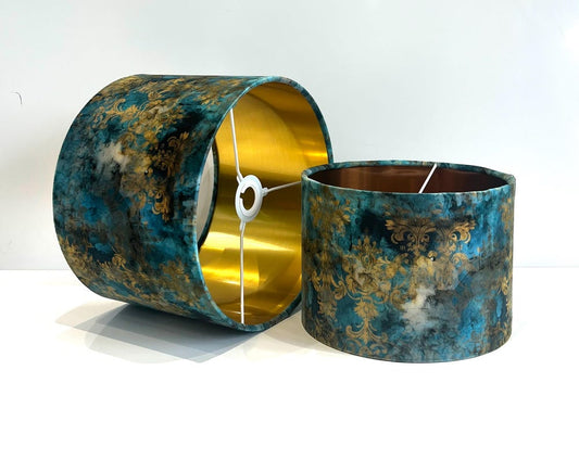 Handmade by order luxury antique rust teal and gold grunge pattern drum velvet lamp shade