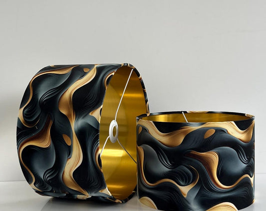 Luxury Velvet Lamp Shade: Abstract Grey Gold Wave Pattern